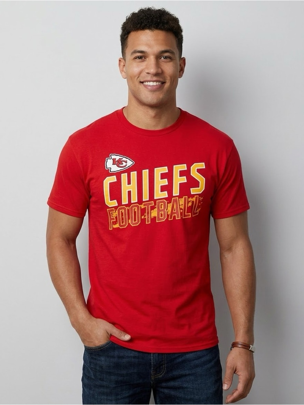 NFL Team Apparel Men's KC Chiefs Short Sleeve Tee, Red and Yellow, Size Large